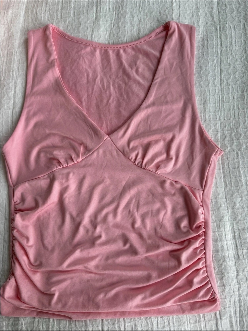 Sleeveless Pink V-Neck Ruched Tank Top Size S NEW WITHOUT TAGS